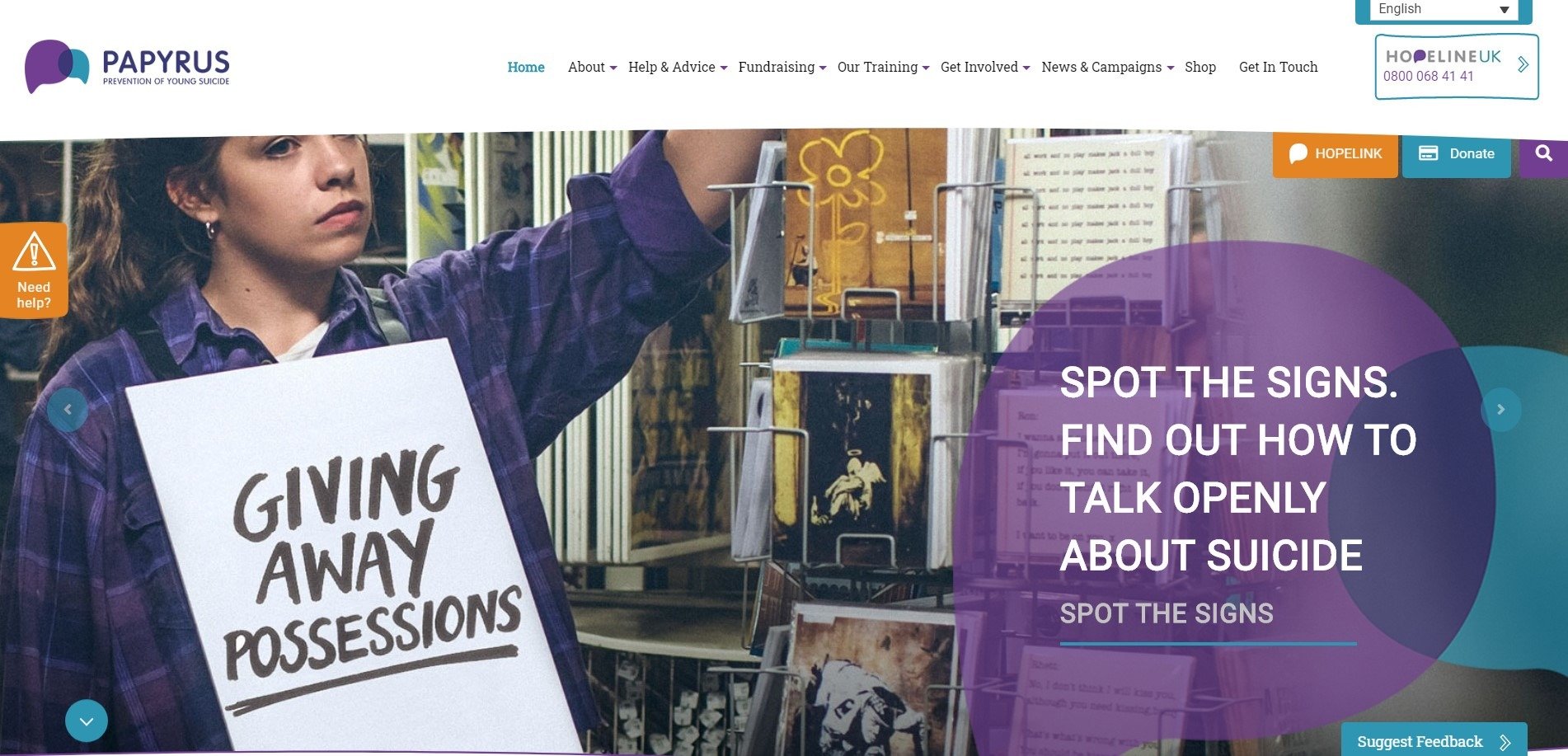 Papyrus Prevention of Young Suicide Example of Brand Identity Website
