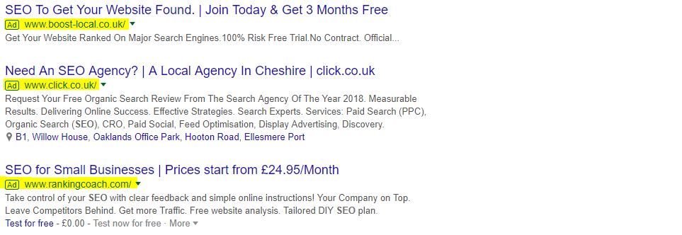 pay per click ads above organic SEO