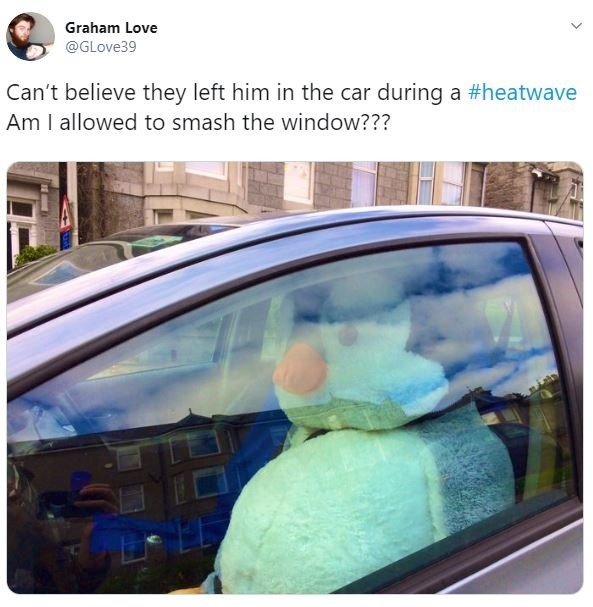 Social media - twitter heat wave - graham love penguin in a car